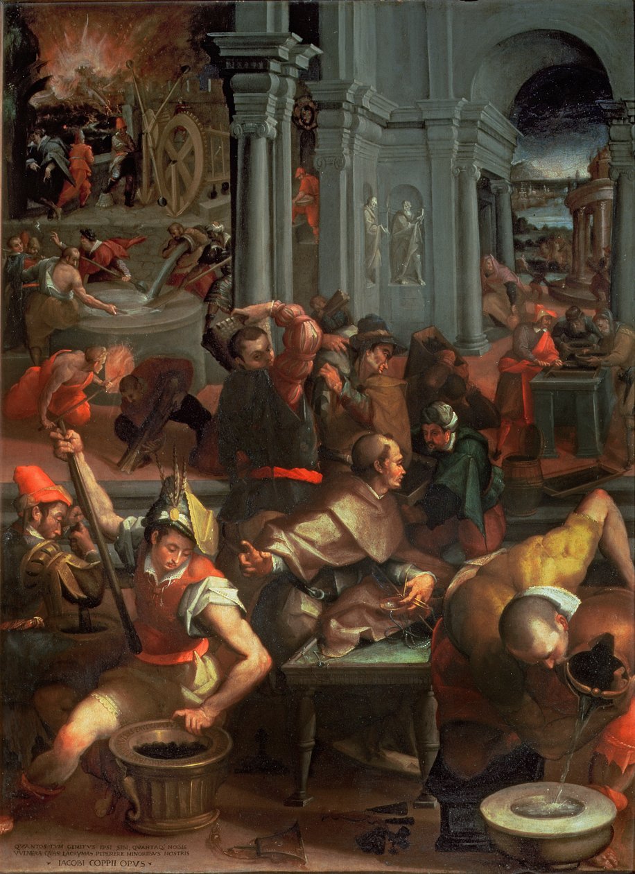 A invenção da pólvora em 1313, 1572 (ardósia) de Jacopo Coppi