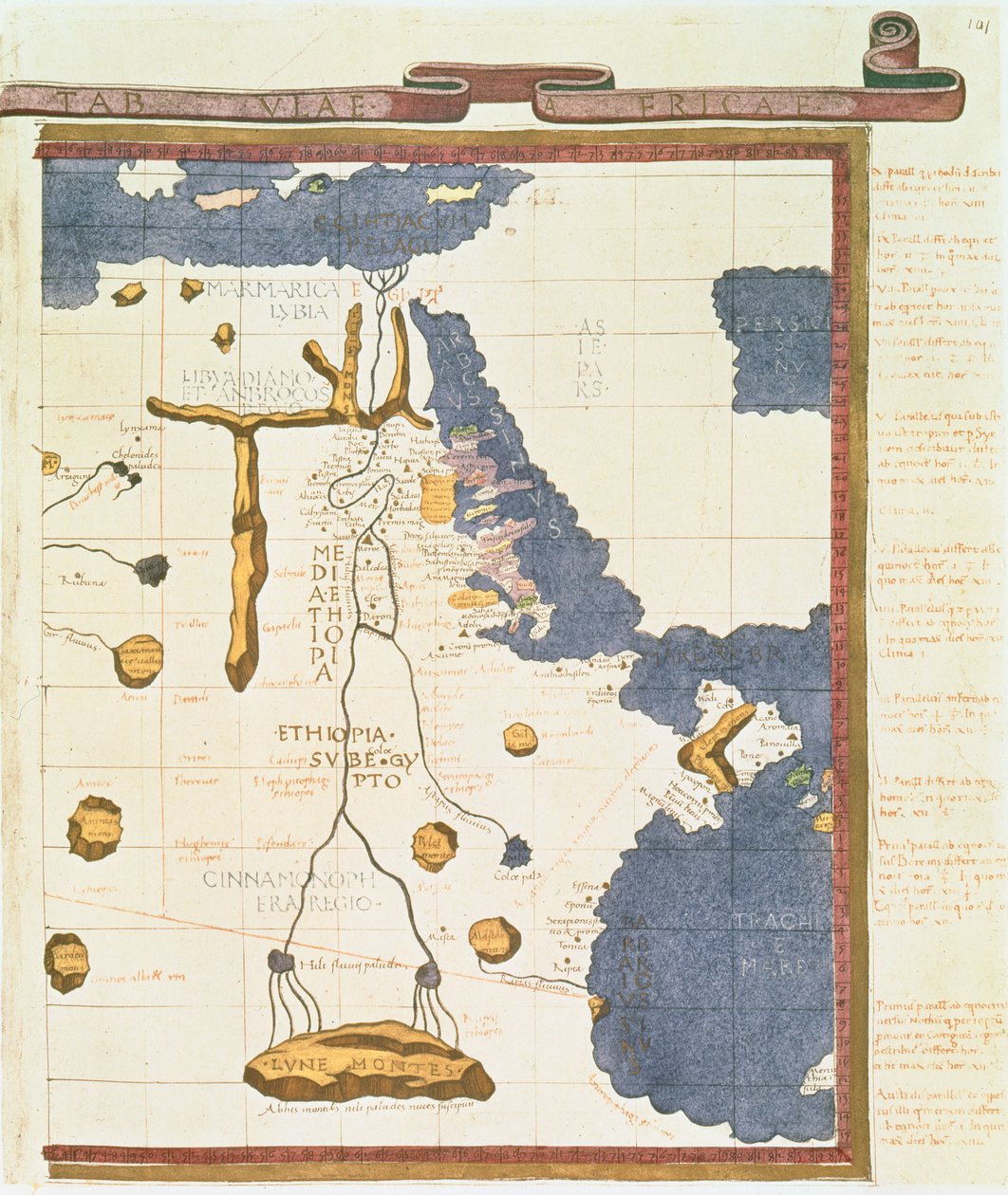 Mapa mostrando o Egito à Etiópia, a partir do manuscrito de Ptolomeu, c.1470, ilustração de &39;Memórias da Société real de Geographie d&39;Egypte&39; de Jacopo D