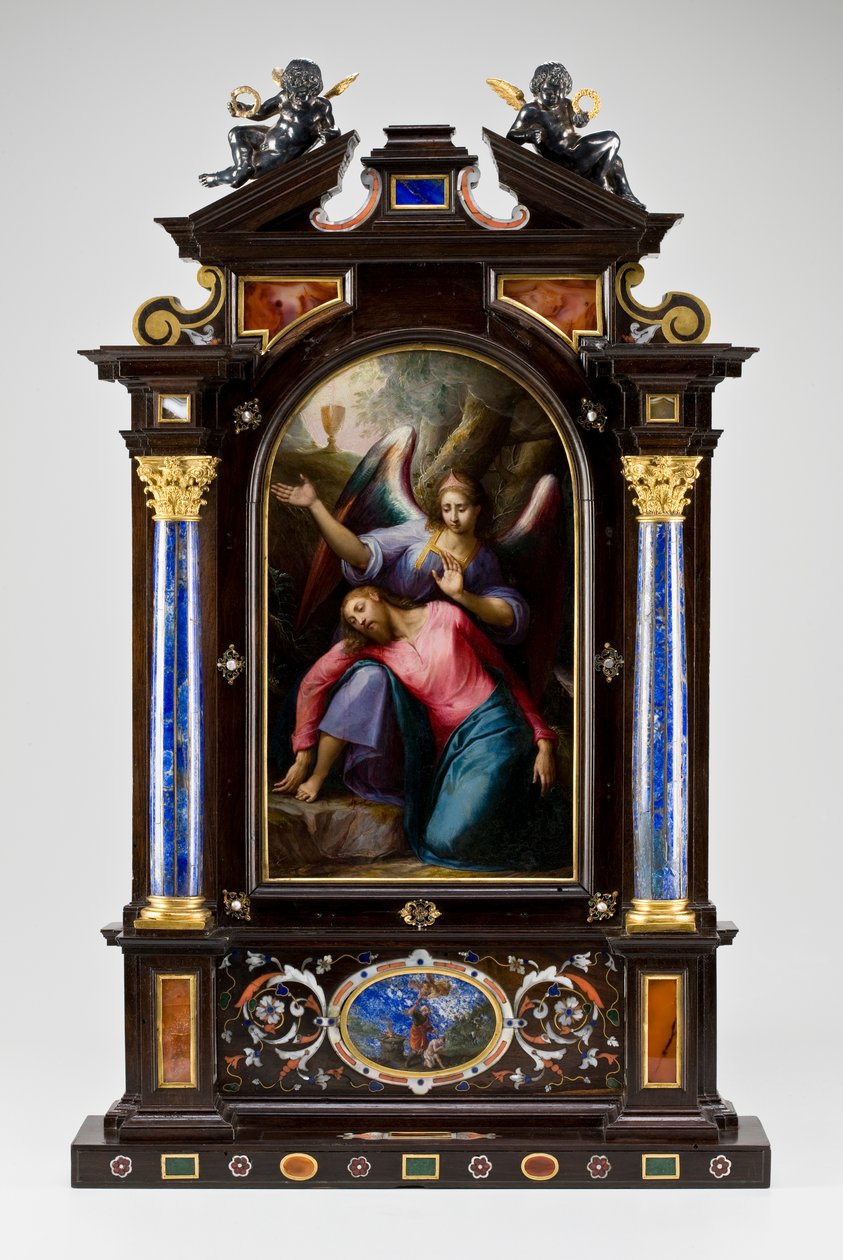 Altar portátil em um estojo de transporte (Cristo no Monte das Oliveiras), 1608 (mídia mista) de Jacopo Ligozzi