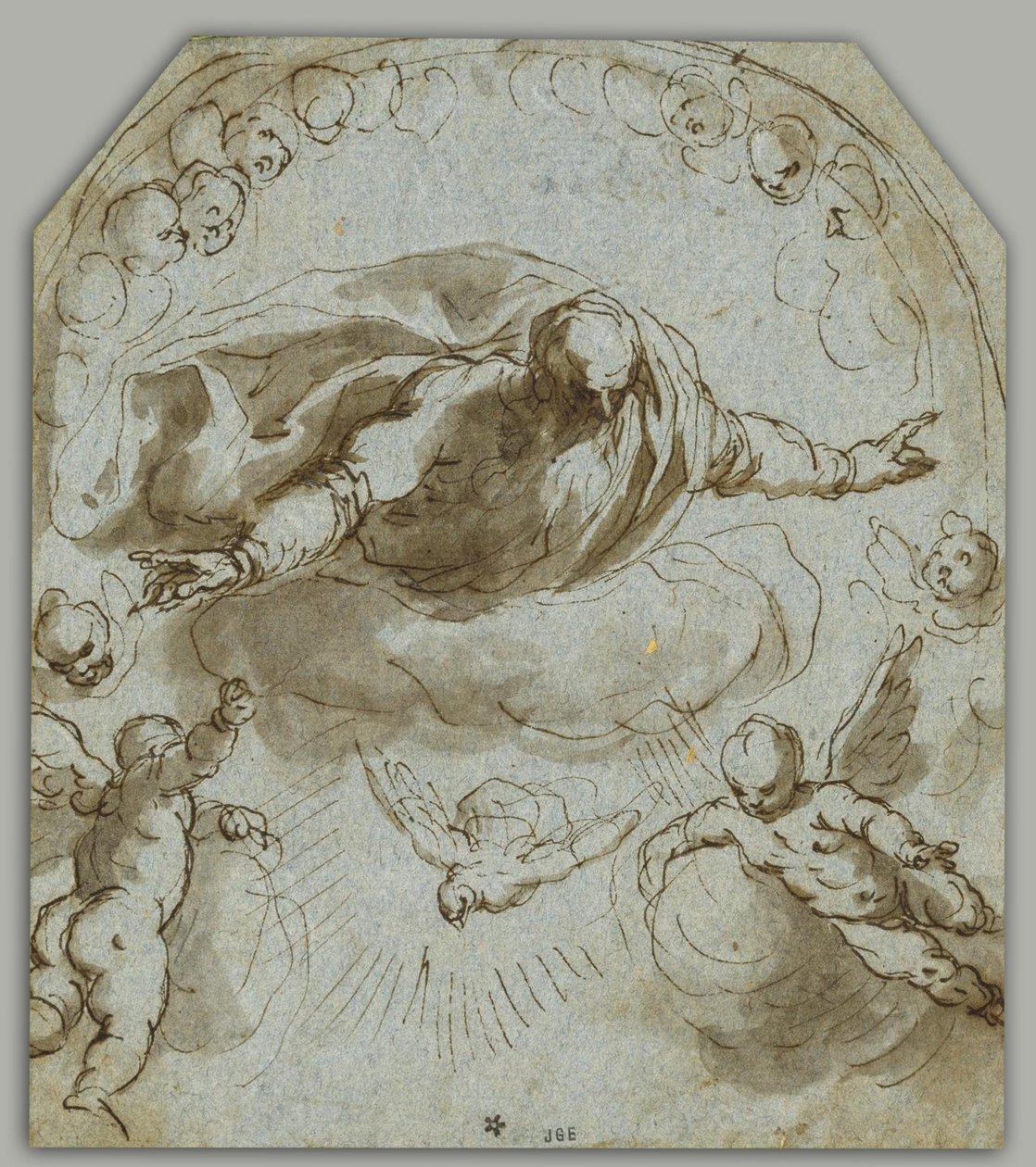 Deus Pai com a Pomba, Dois Putti e um Nimbo de Querubim de Jacopo Negretti