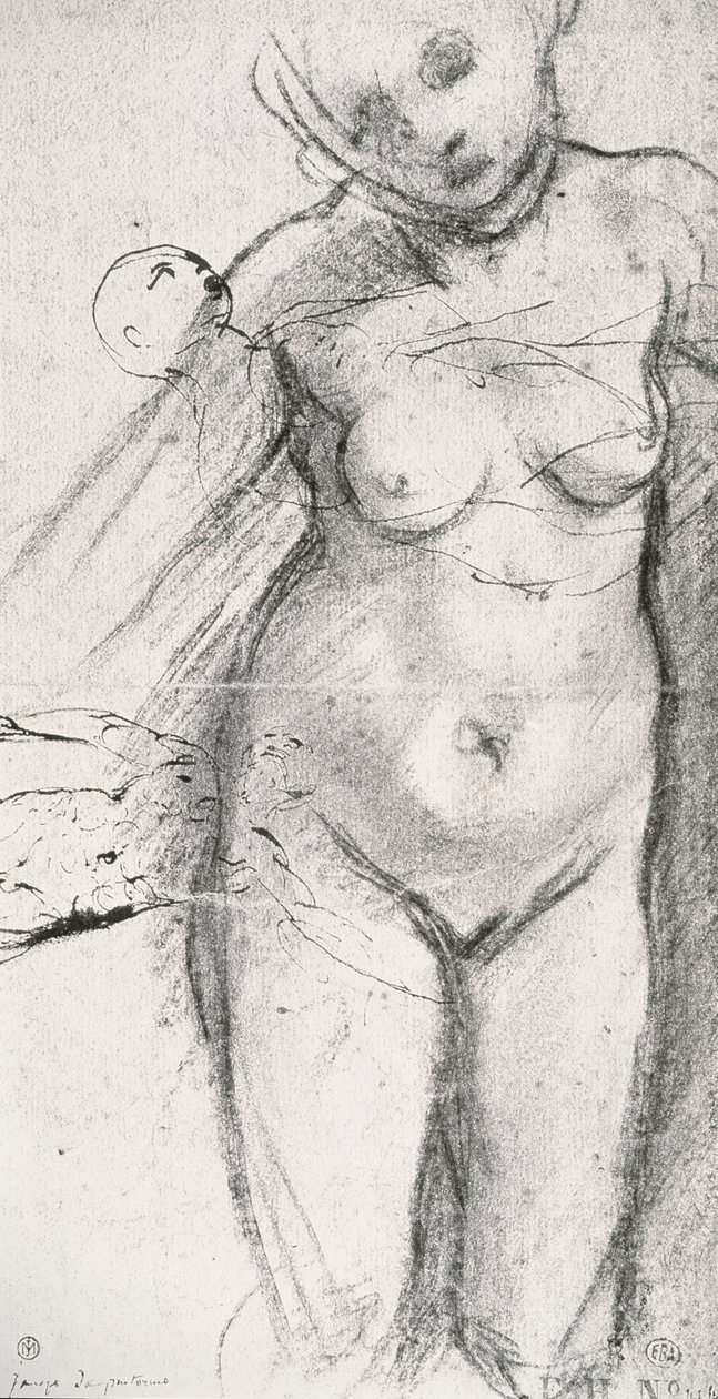Estudo do comprimento do joelho de uma mulher nua de Jacopo Pontormo
