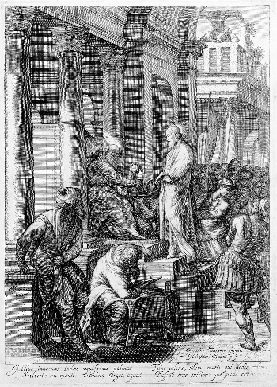 Cristo antes de Pilatos, gravado por Nicolaes Braeu de Jacopo Robusti Tintoretto