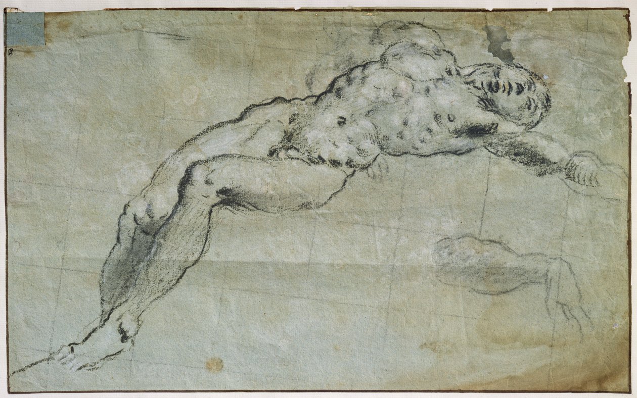 Estudo para o corpo de São Jorge (carvão sobre papel) de Jacopo Robusti Tintoretto