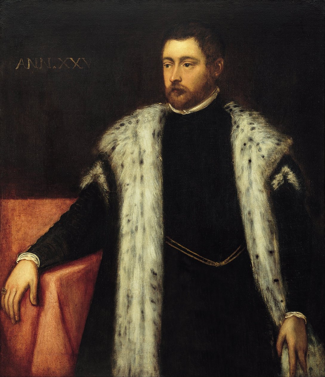Juventude de vinte e cinco anos com casaco de pele de Jacopo Robusti Tintoretto