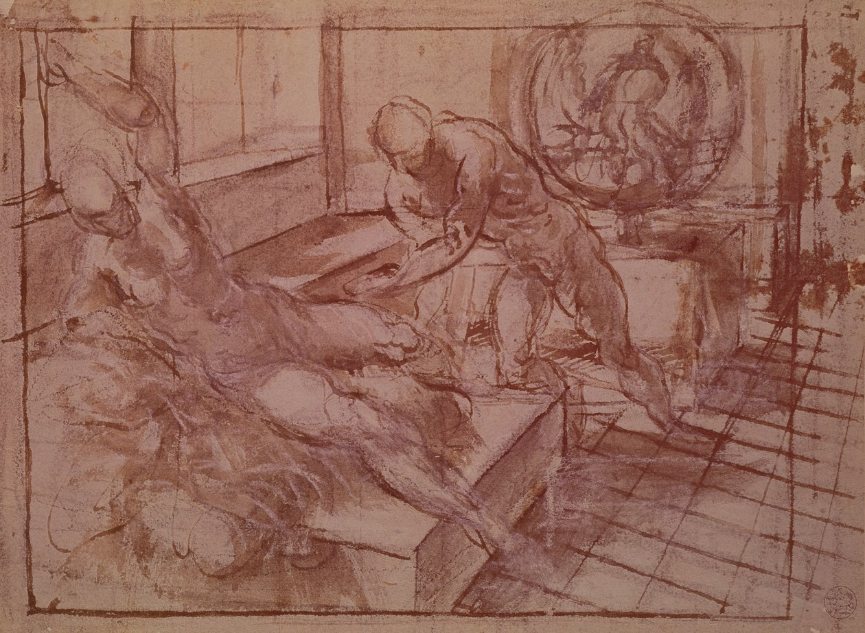 Vulcano e Vênus (caneta e tinta) de Jacopo Robusti Tintoretto