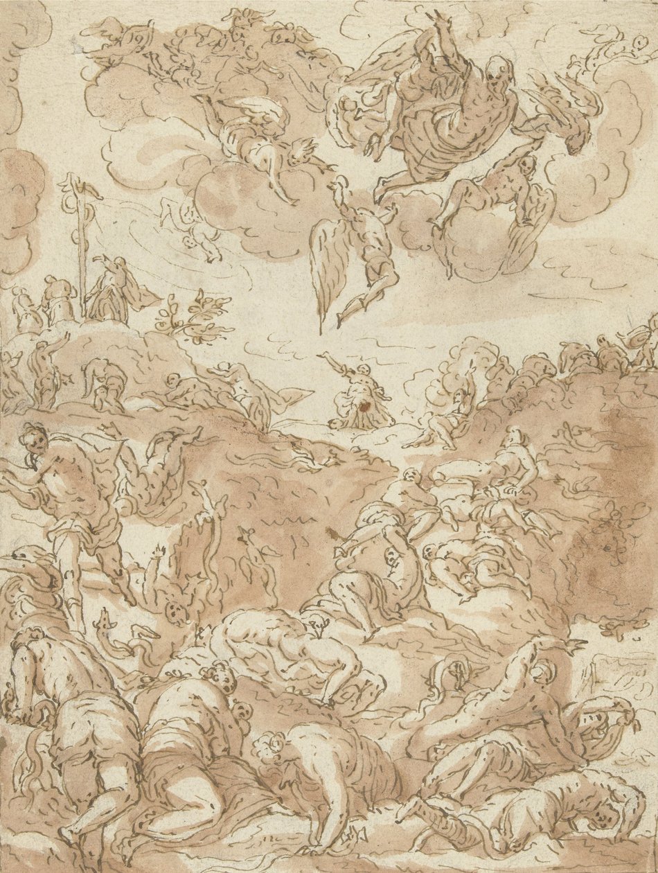 A Serpente de Bronze, 1581 (caneta no papel) de Jacopo Robusti after Tintoretto