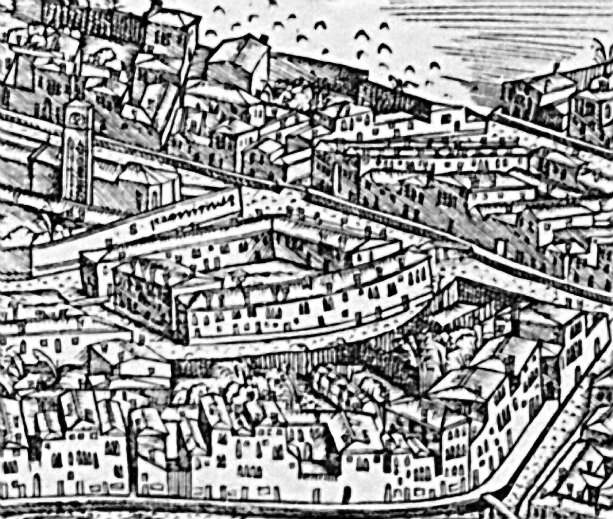 Grande perspectiva planta - Veneza, detalhe do gueto, detalhe de gravura c.1500 de 416593 de Jacopo de Barbari