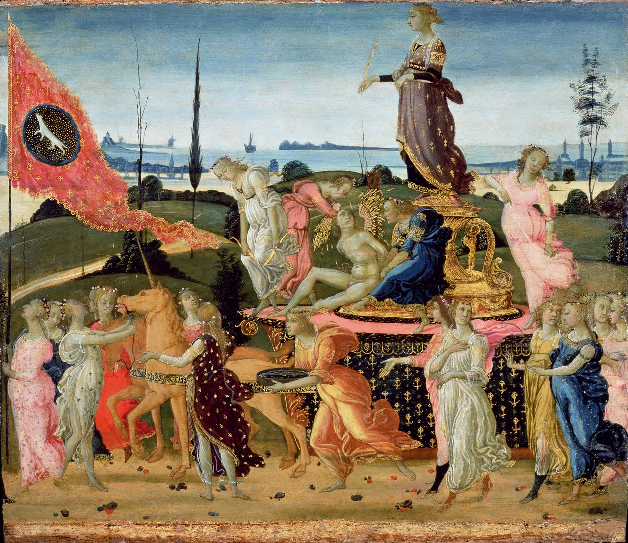 Triunfo da Castidade, inspirado em &39;Triunfos&39; por Petrarca (1304-74) (ver 194159 para detalhes) de Jacopo del Sellaio