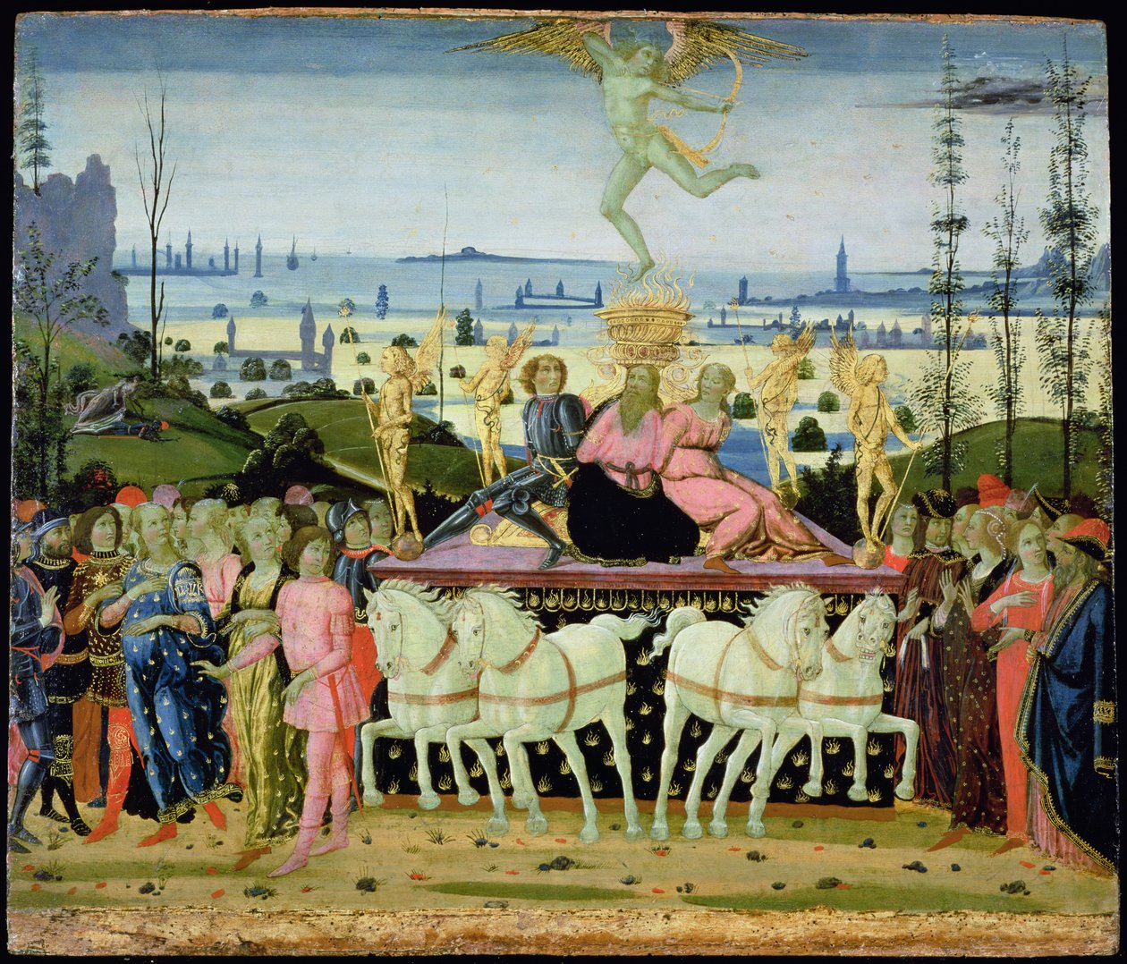 Triunfo do Amor, inspirado por &39;Triunfos&39; por Petrarca (1304-74) (ver 194157 para detalhes) de Jacopo del Sellaio