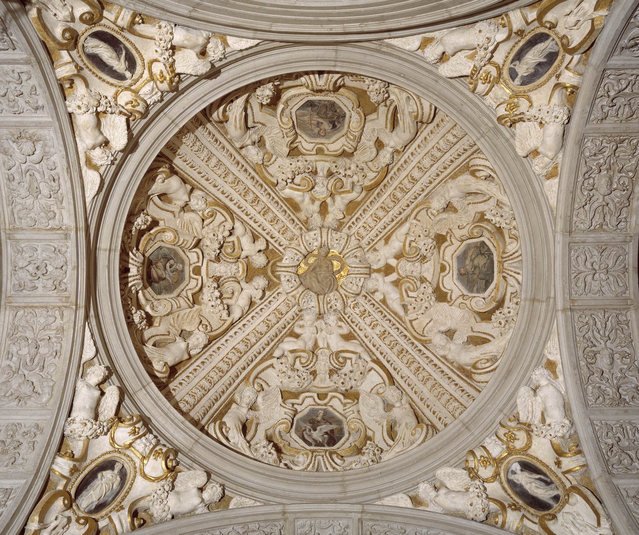 Detalhe do tecto na Galeria Sansovino, Veneza, c.1537 (pedra) de Jacopo (1486 1570) Sansovino