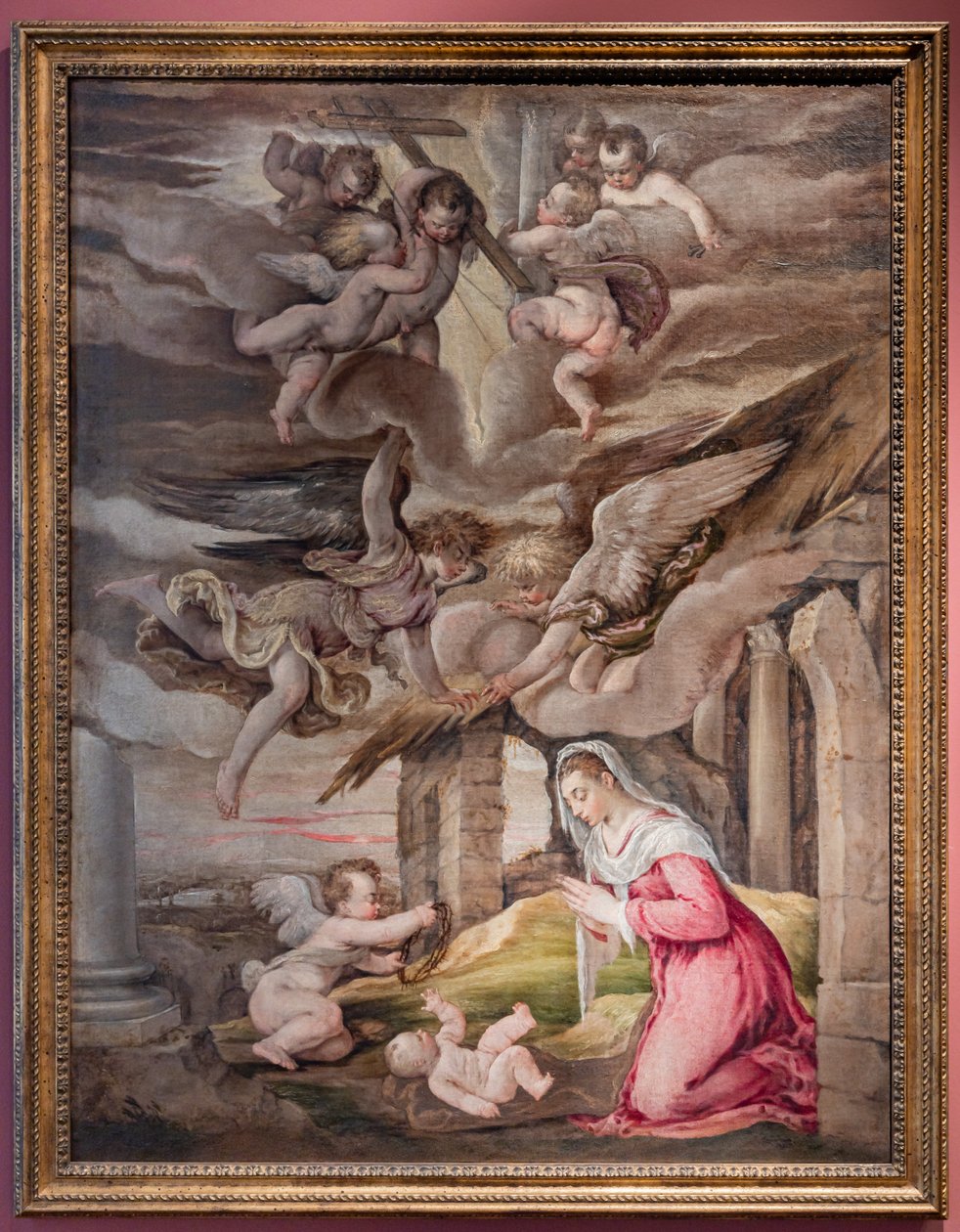 Adoração do Menino Jesus e dos anjos com os instrumentos da paixão de Jacopo (1510 92) Bassano
