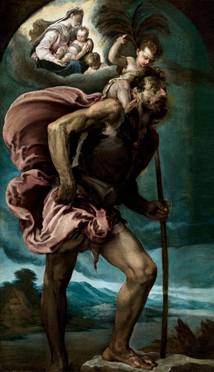 ""São Cristóvão"" Pintura de Jacopo Bassano, o Velho (cerca de 1510-1592) 1559 Dim 148x87 cm Museu Nacional de Belas Artes, Havana, Cuba ©DeAgostini/Leemage de Jacopo Bassano