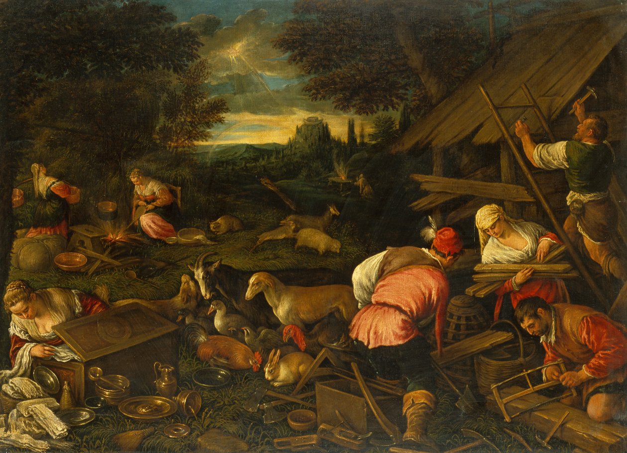 Deus fala com Noé após o dilúvio, c.1578 (óleo sobre tela) de Jacopo and Bassano Francesco (F. da Ponte) Bassano