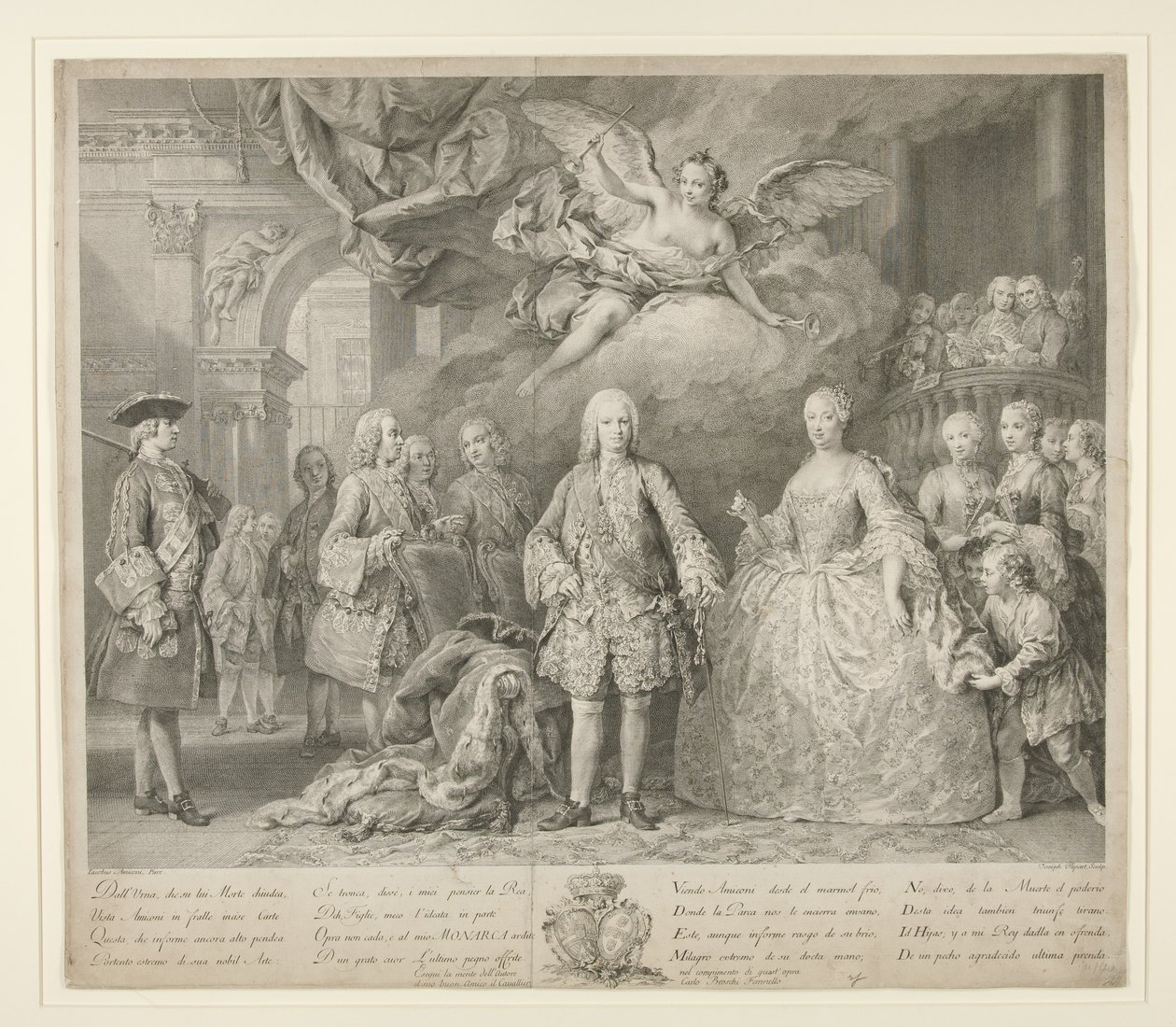 Fernão VI e sua rainha Maria Barbara de Bragança com Scarlatti e o célebre castrato italiano Farinelli de Jacopo (after) Amigoni
