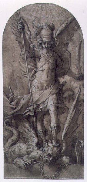 St. Michael (tinta castanha e lavagem castanha) de Jacopo (attr.to) Ligozzi