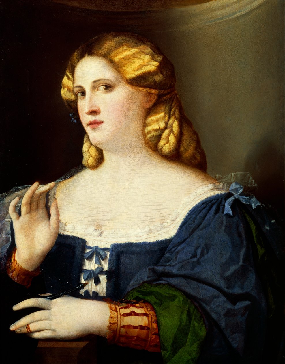 Mulher com ventilador, de Jacopo Nigretti conhecida como Palma, a Velha (1480-1528) de Jacopo (c.1480 1528) Palma
