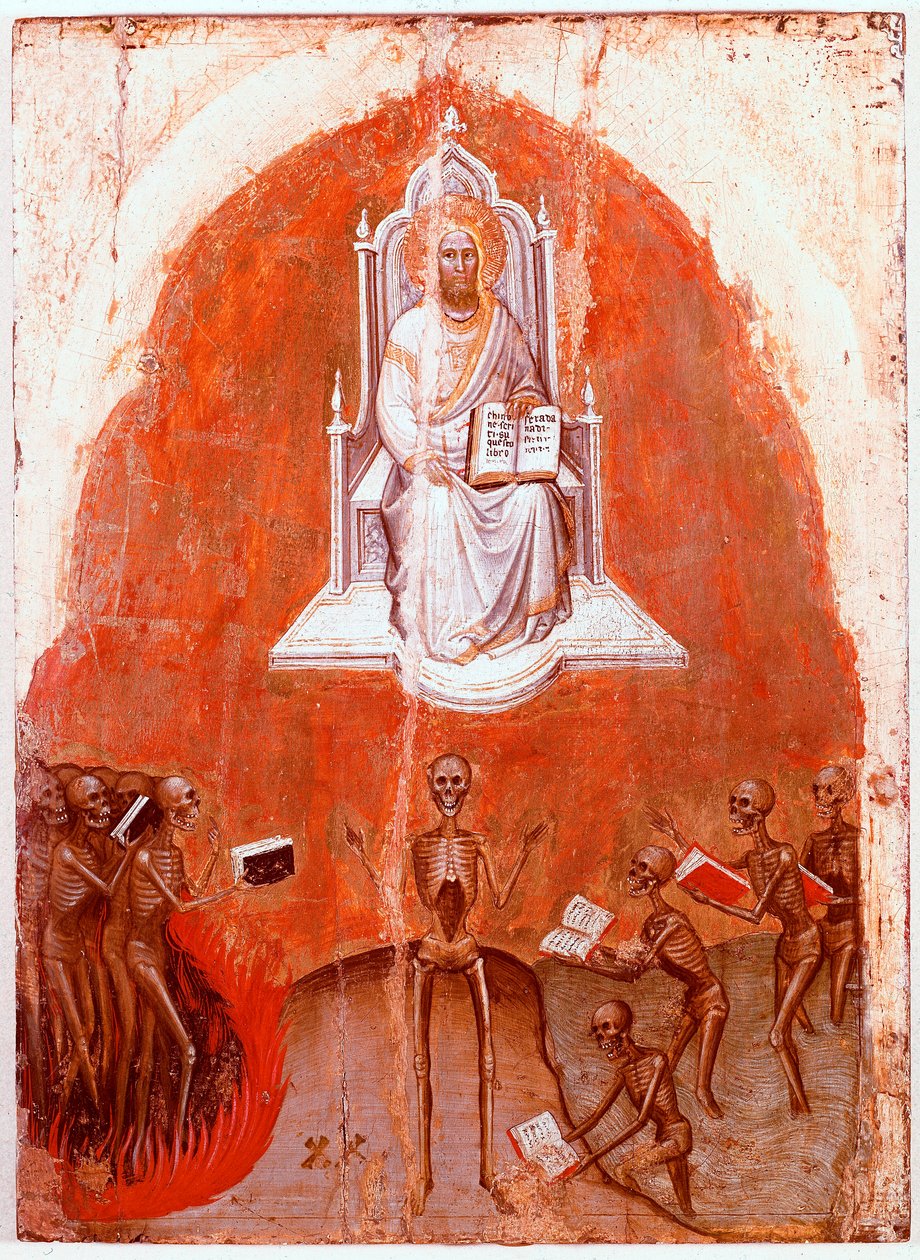 Painel esquerdo do Políptico do Apocalipse: Cristo com o Livro da Vida. Detrempe sobre madeira de Jacobello Alberegno (1367-1397 aprox.) 1360-1390. Gallerie dell
