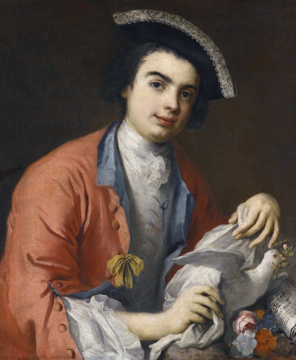 Retrato de Carlo Broschi dit Farinelli, chanteur contralto et soprano, castrat italien - Retrato de Carlo Broschi (1705-1782), conhecido como Farinelli par Amigoni, Jacopo (1675-1752). Óleo sobre tela, tamanho : 76x63,5 - Colecção Privada de Jacopo Amigoni