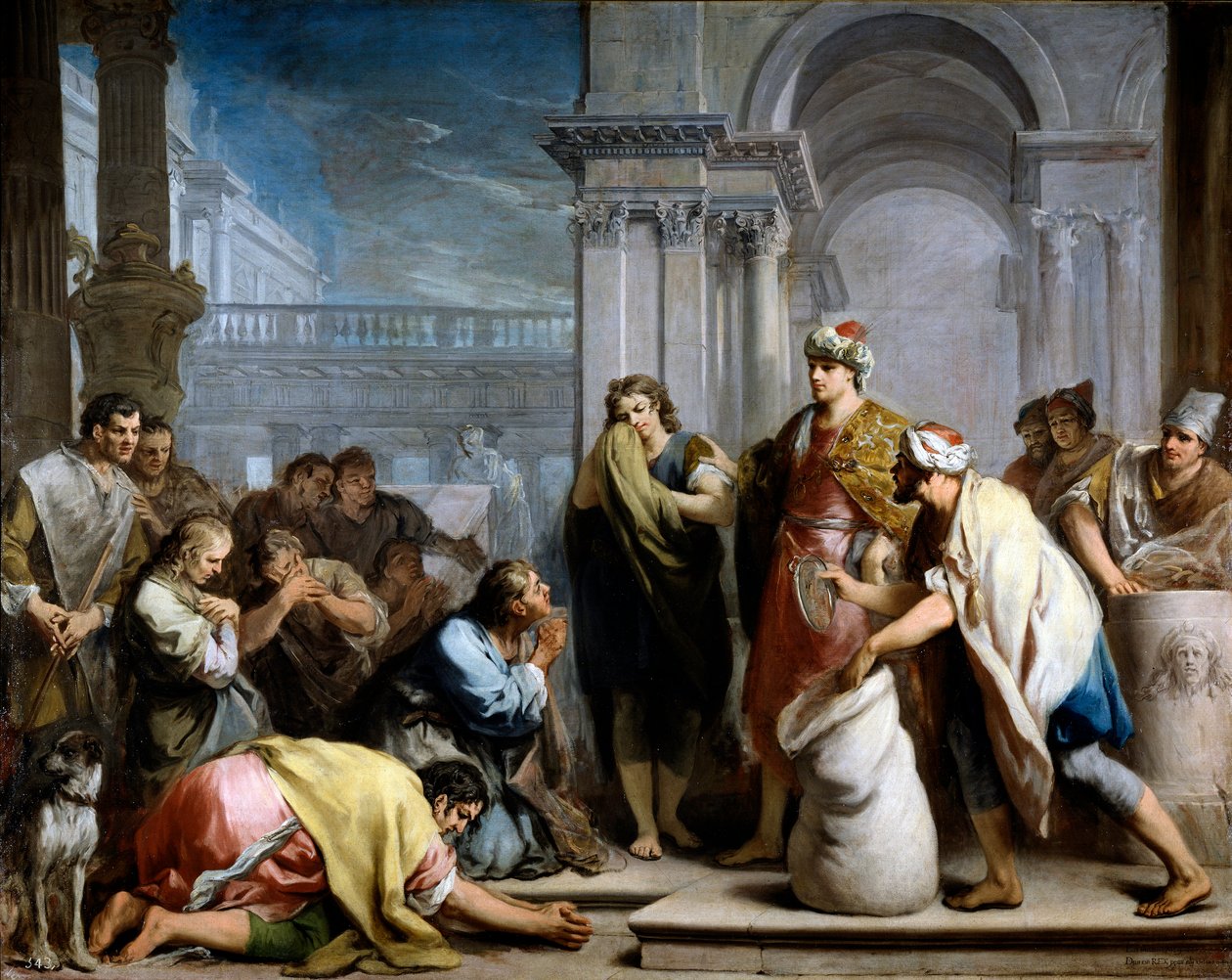 A taça de prata do Joseph no saco do Benjamin de Jacopo Amigoni