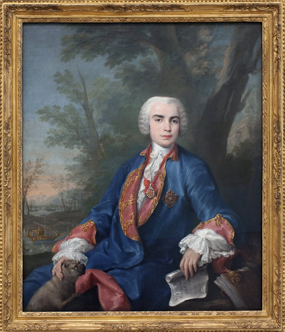 O castrado soprano Carlo Broschi, chamado Farinelli (1705-1782). O cantor leva a medalha da ordem de Calatrava, na partitura que tem na mão, algumas medidas da ópera Zenobia de Gaetano Latilia. Pintura de Jacopo Amigoni (1682-1752), óleo sobre de Jacopo Amigoni