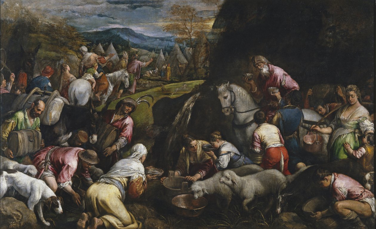 Moses golpeando a água da rocha de Jacopo Bassano il vecchio