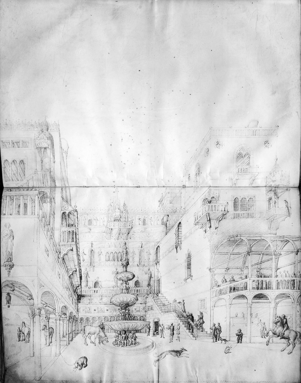 Fol.16v-17r Palácio de Herodes (tinta em velino) de Jacopo Bellini