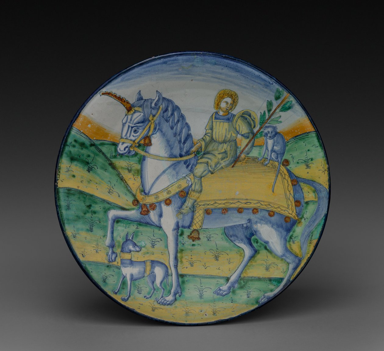 Placa: Homem montando um unicórnio, c. 1510. de Jacopo Caffagiolo