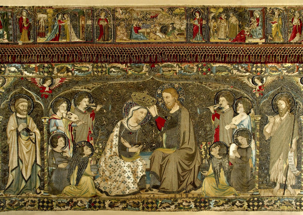 A Coroação da Virgem entre oito Anjos e quatorze Santos (bordado eclesiástico) par Cambi, Jacopo (ativo ca 1336) de Jacopo Cambi