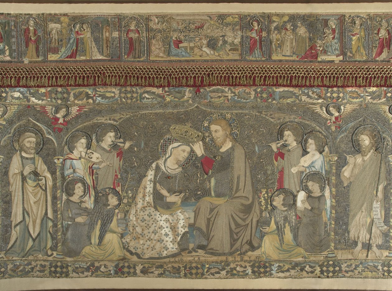 A Coroação da Virgem entre oito Anjos e quatorze Santos Bordado eclesiástico, 1 de Jacopo Cambi