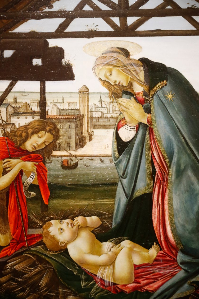 A Virgem e São João Batista adorando o Menino em frente a uma vista de Veneza de Jacopo Foschi