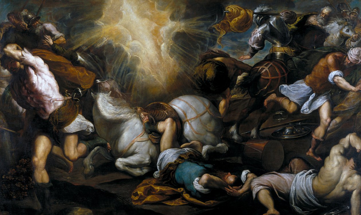 ""A conversão de São Paulo no caminho de Damasco"" Pintura de Jacopo Palma, o Jovem (1544-1628) 1592 Museo del Prado, Madrid de Jacopo Il Giovane Palma
