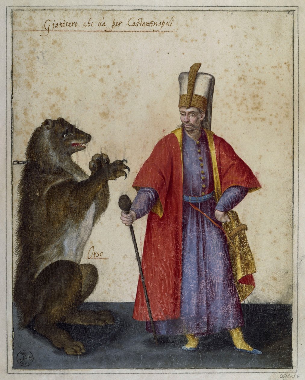 Janissery e urso, desenho de Jacopo Ligozzi (1547-1626) de Jacopo Ligozzi