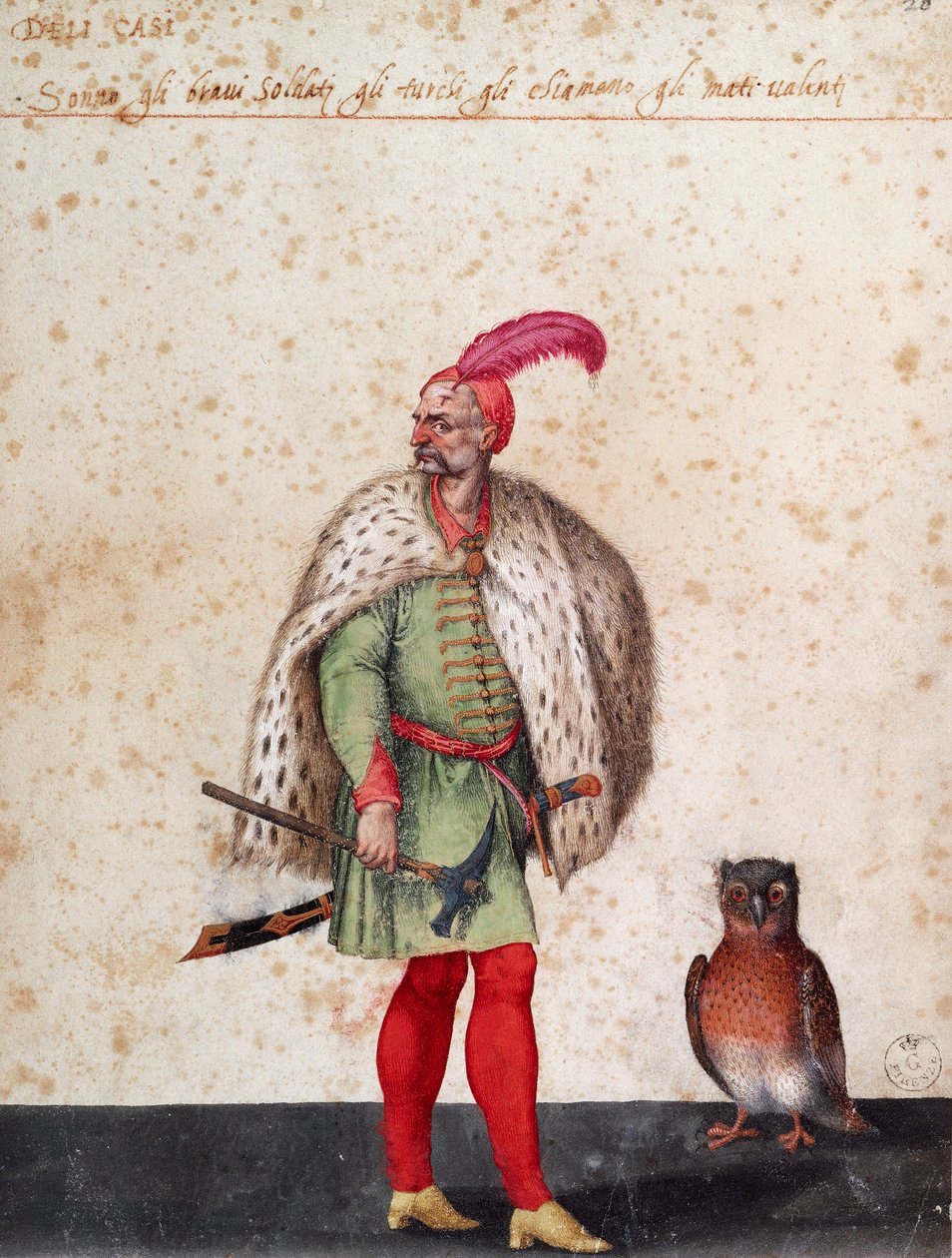 Soldado turco com coruja, desenho de Jacopo Ligozzi (1547-1627) de Jacopo Ligozzi