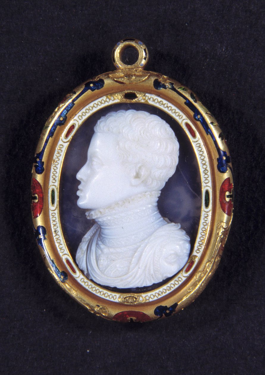 Retrato do Príncipe Dom Carlos (1545-1568) de Espanha. Medalhão Calcedônia de Jacopo Nizzola da Trezzo