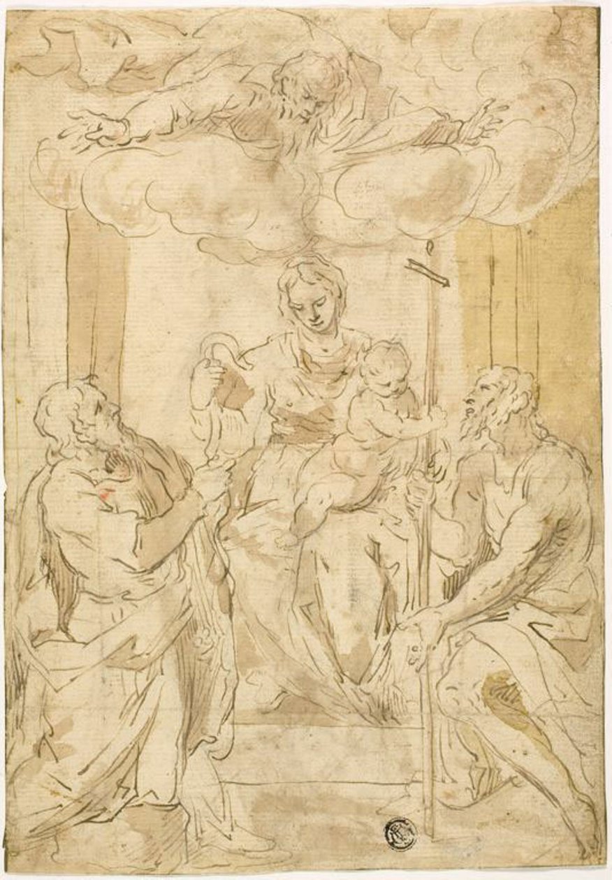 Virgem e Menino com Santos Tomé e João Batista (reto); Vênus Adormecida (verso) de Jacopo Palma il Giovane