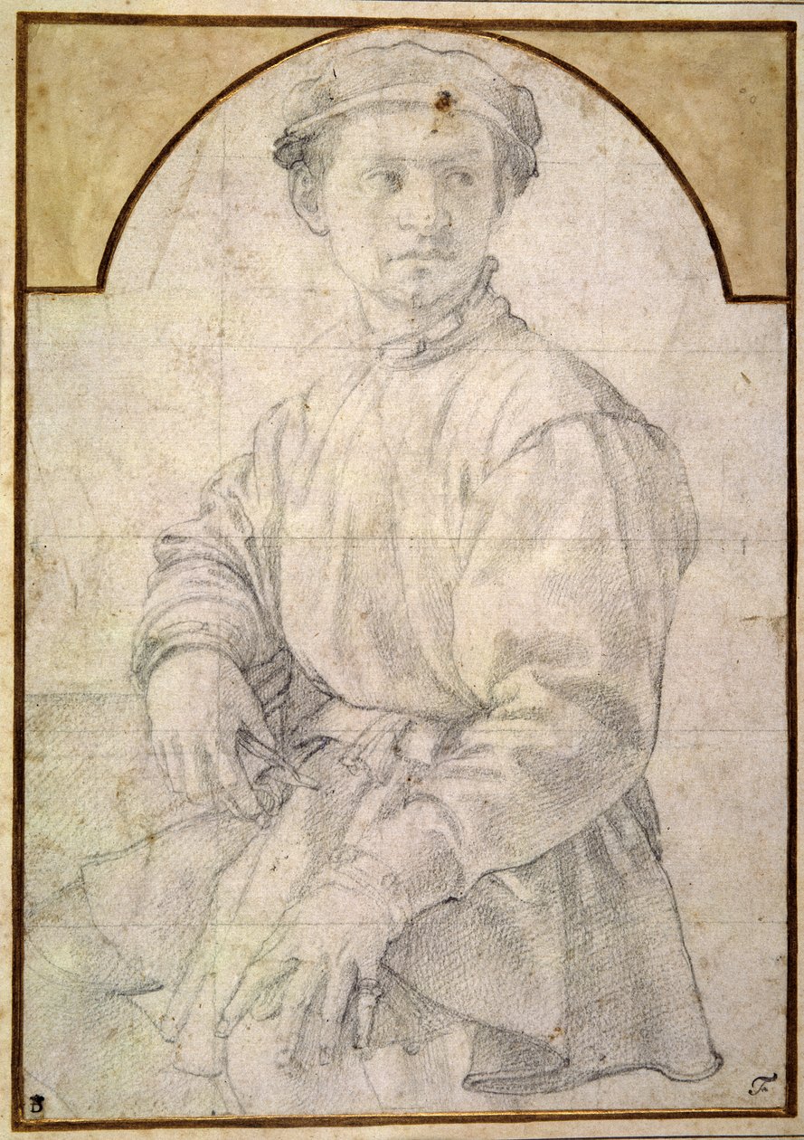 Um jovem sentado usando um boné (giz sobre papel) de Jacopo Pontormo