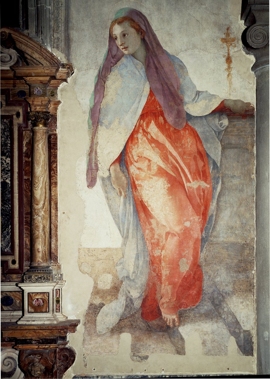 Anunciação. Detalhe da Virgem - Fresco de Jacopo Pontormo