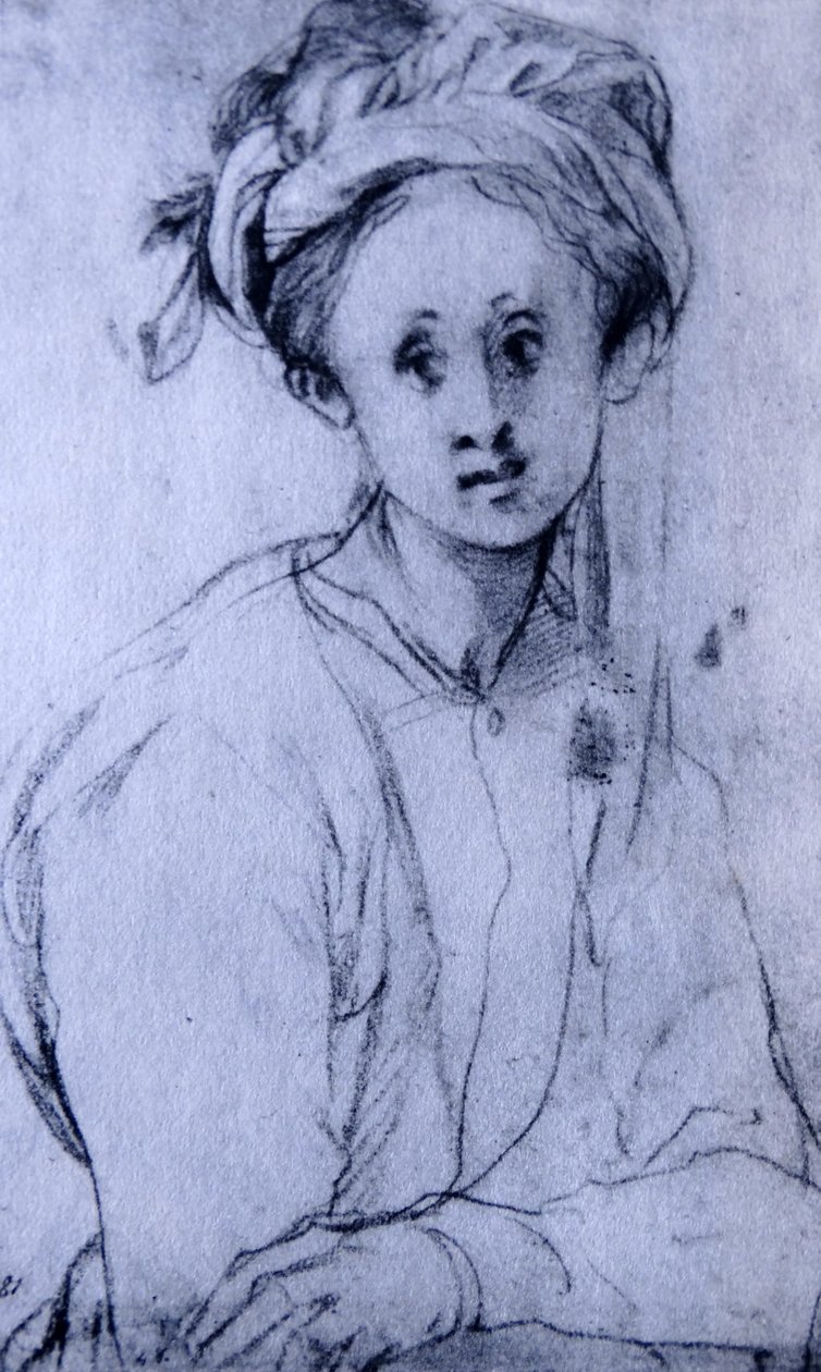 Desenho a giz intitulado "Estudo de uma jovem rapariga" de Pontormo de Jacopo Pontormo