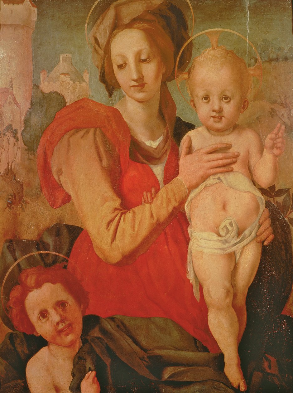 Madonna e criança com o infante São João Batista (painel) de Jacopo Pontormo