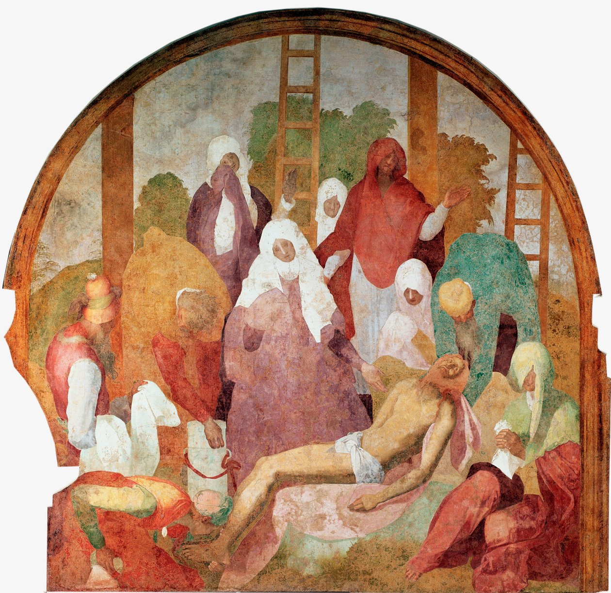 Paixão de Cristo: "A Deposição" Fresco por Jacopo (Iacopo) Carrucci dit il Pontormo (Pontormo) (1494-1556) 1523-1525 Sol. 300x290 cm Florença, Certosa del Galluzzo de Jacopo Pontormo