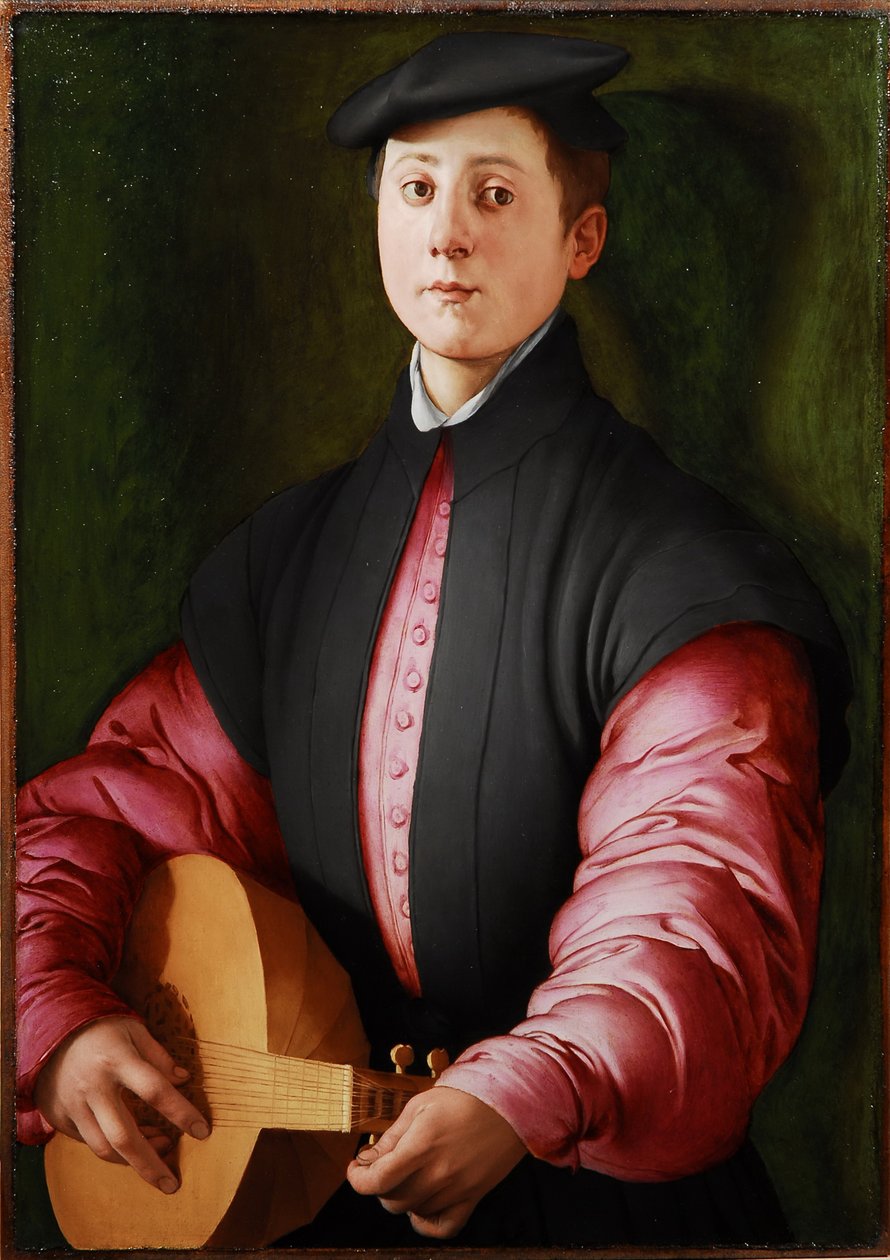 Retrato de um jogador de alaúde, c. 1528-1529 (óleo sobre madeira) de Jacopo Pontormo