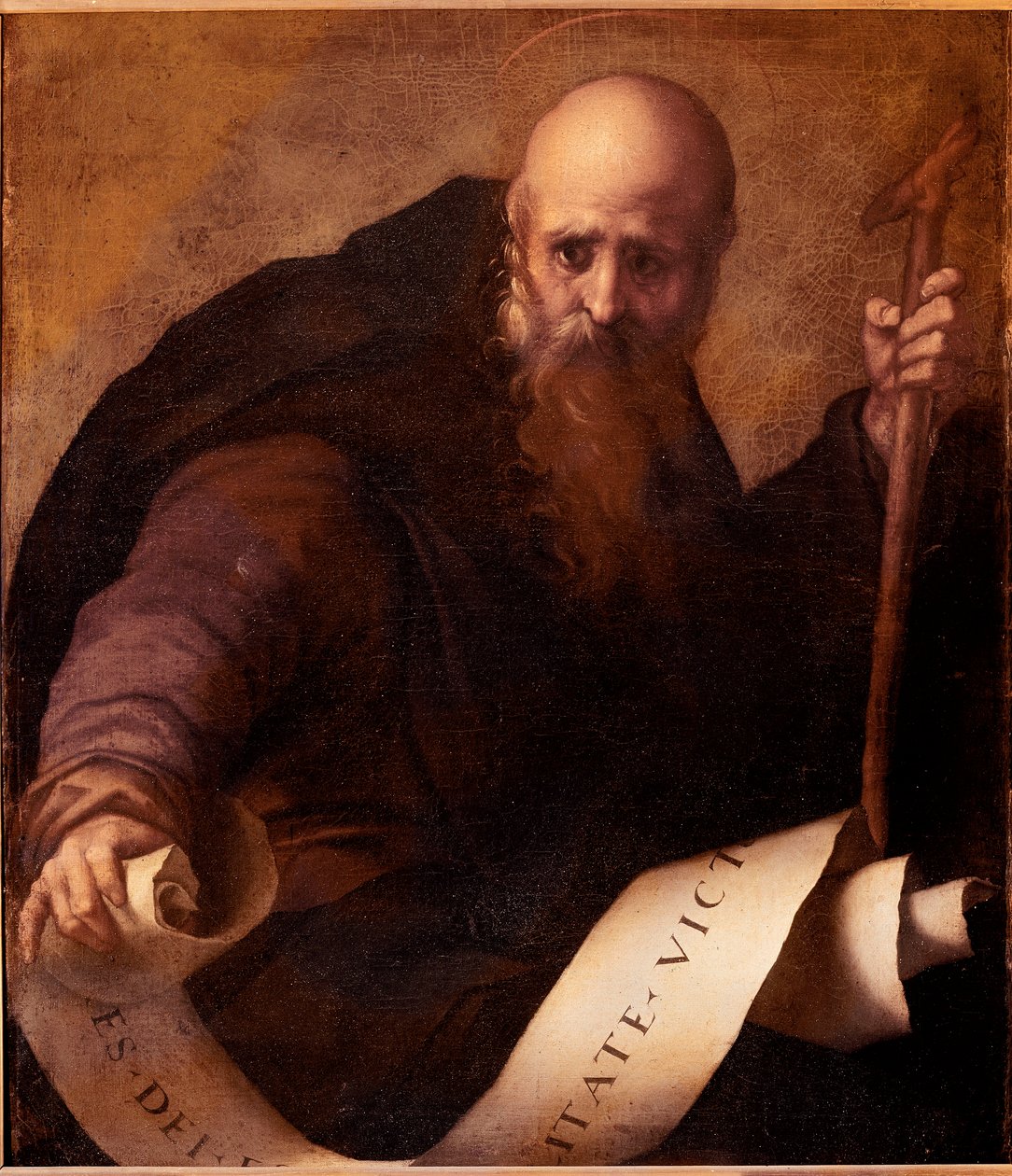 Santo Antônio, Representação de Santo Antônio o Grande (250/251-356) (ou Santo Antônio o Eremita ou Santo Antônio a Abadia). Pintura de Jacopo (Iacopo) Carrucci dit il Pontormo (Pontormo) (1494-1556) 1519 aproximadamente. Sol. 78x66 cm Florença, Galleria d de Jacopo Pontormo