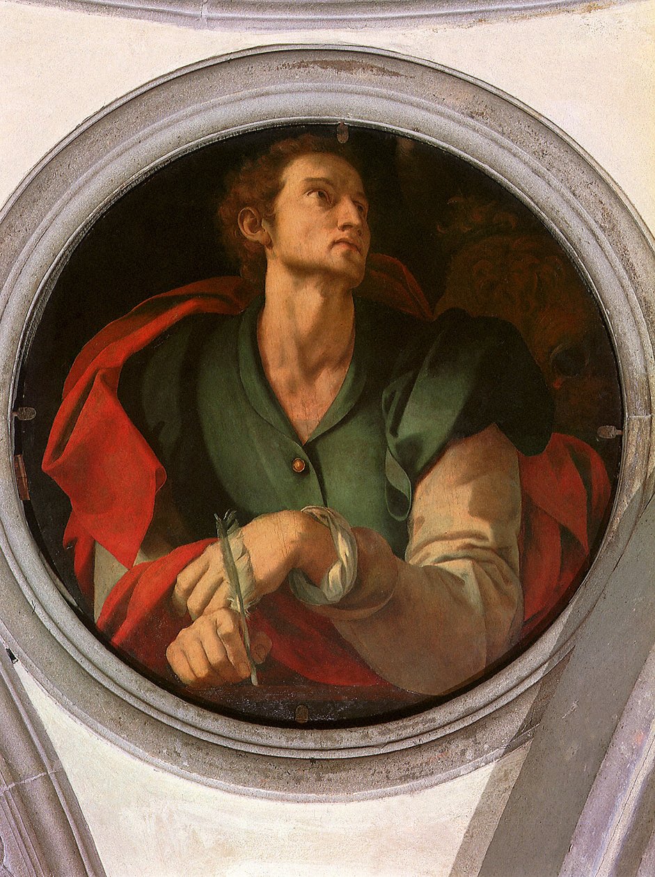 San Luca - São Lucas - Pintura de Jacopo Carrucci dit il Pontormo (Pontorme) (1494-1556) 1527-1528 Diam 70 cm Florença, Igreja de Santa Felicita, Cappella Capponi ©UIG/Leemage de Jacopo Pontormo