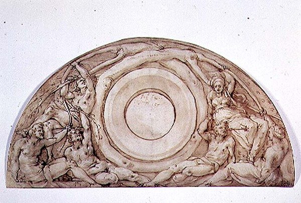 Estudo para uma lunette (caneta e tinta a bordo) de Jacopo Pontormo