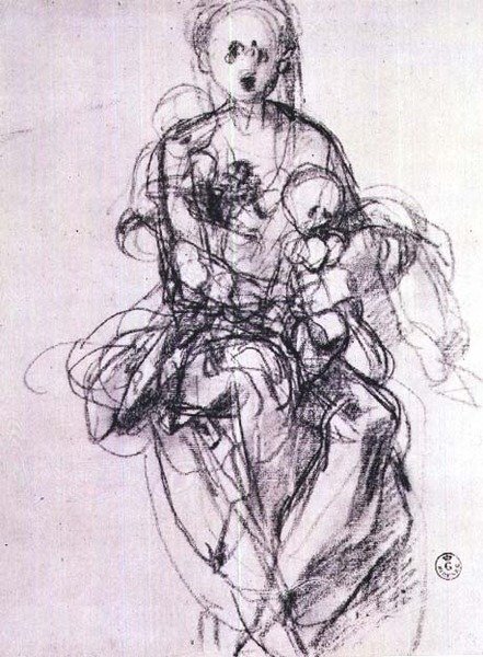 Estudo de uma Madonna e de uma Criança (giz) de Jacopo Pontormo