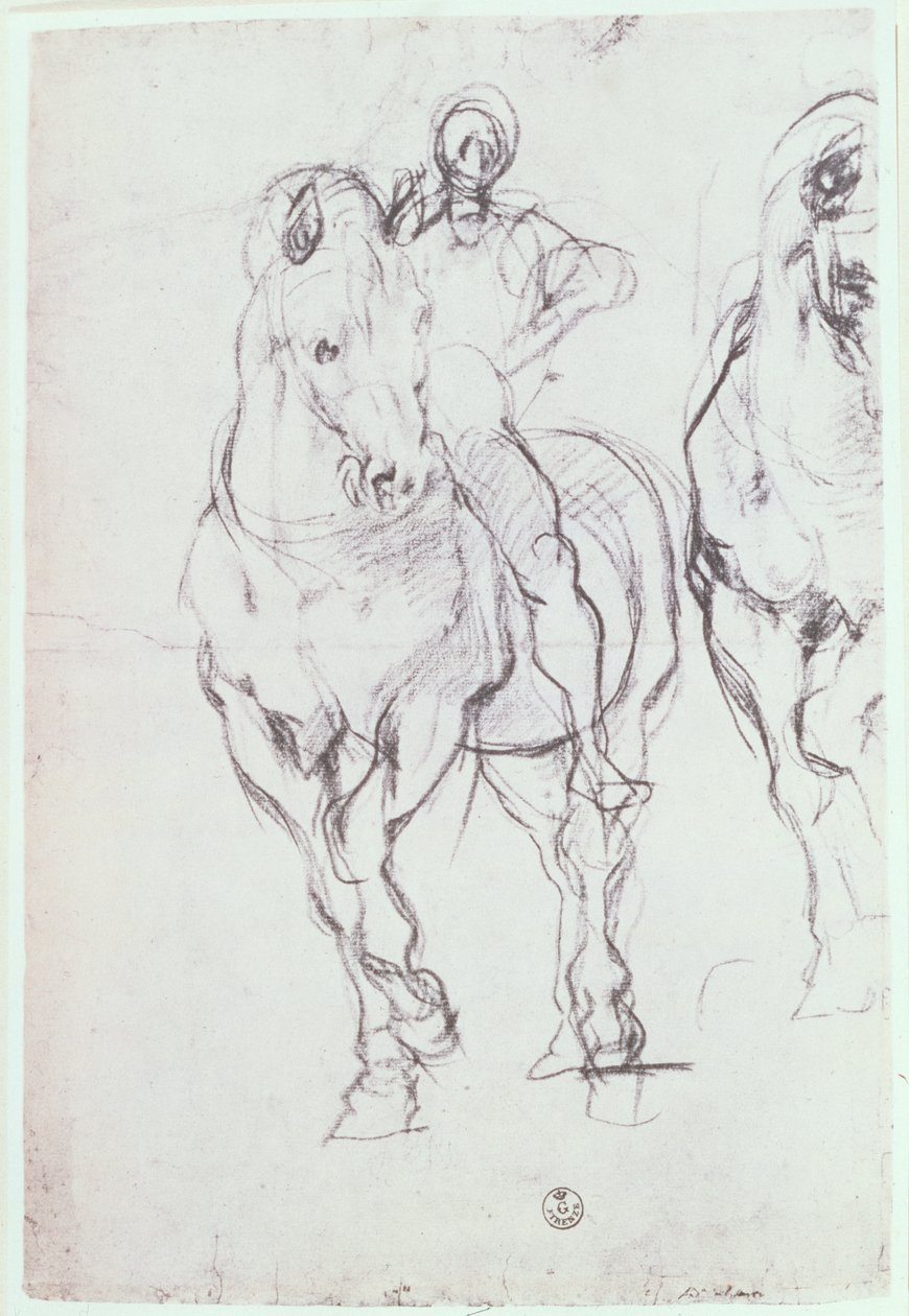 Estudo de um cavaleiro para os israelitas que apagam sua sede no deserto (giz) de Jacopo Pontormo