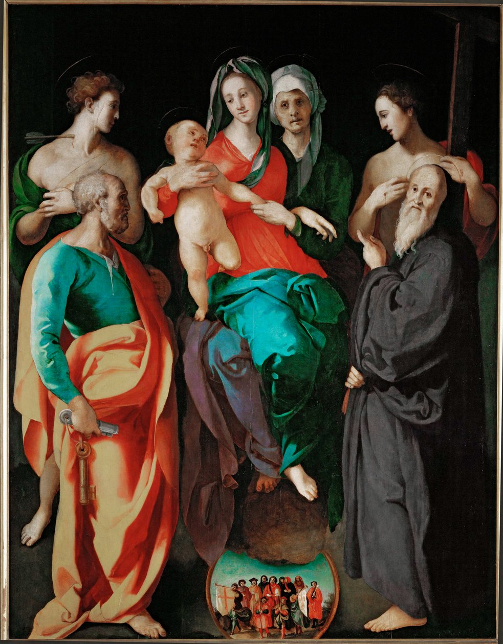 A Virgem com Santa Ana e quatro santos (Pedro Sebastião, Bento e o bom malfeitor ... de Jacopo Pontormo