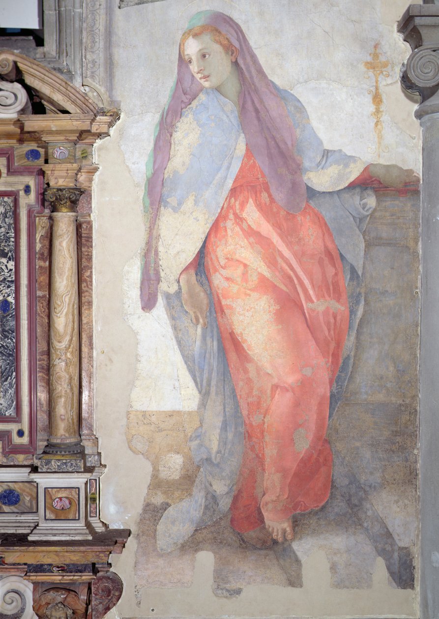 A Visitação, detalhe de Elizabeth à direita do altar de Jacopo Pontormo