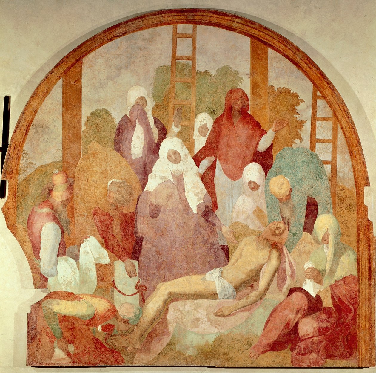 A deposição, detalhe do Ciclo de Paixão Fresco de Giacomo Carucci, conhecido como Pontormo (1494-1556), fresco, 300x290 cm Certosa di Galluzzo, Florença de Jacopo Pontormo