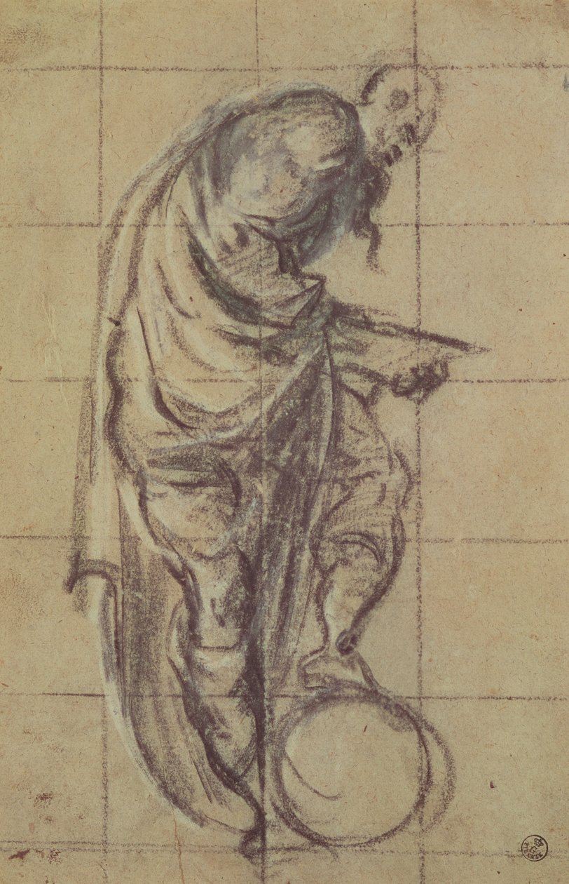 Um, filósofo, ficar, ligado, um, globo, (carvão vegetal, ligado, paper) de Jacopo Robusti Tintoretto